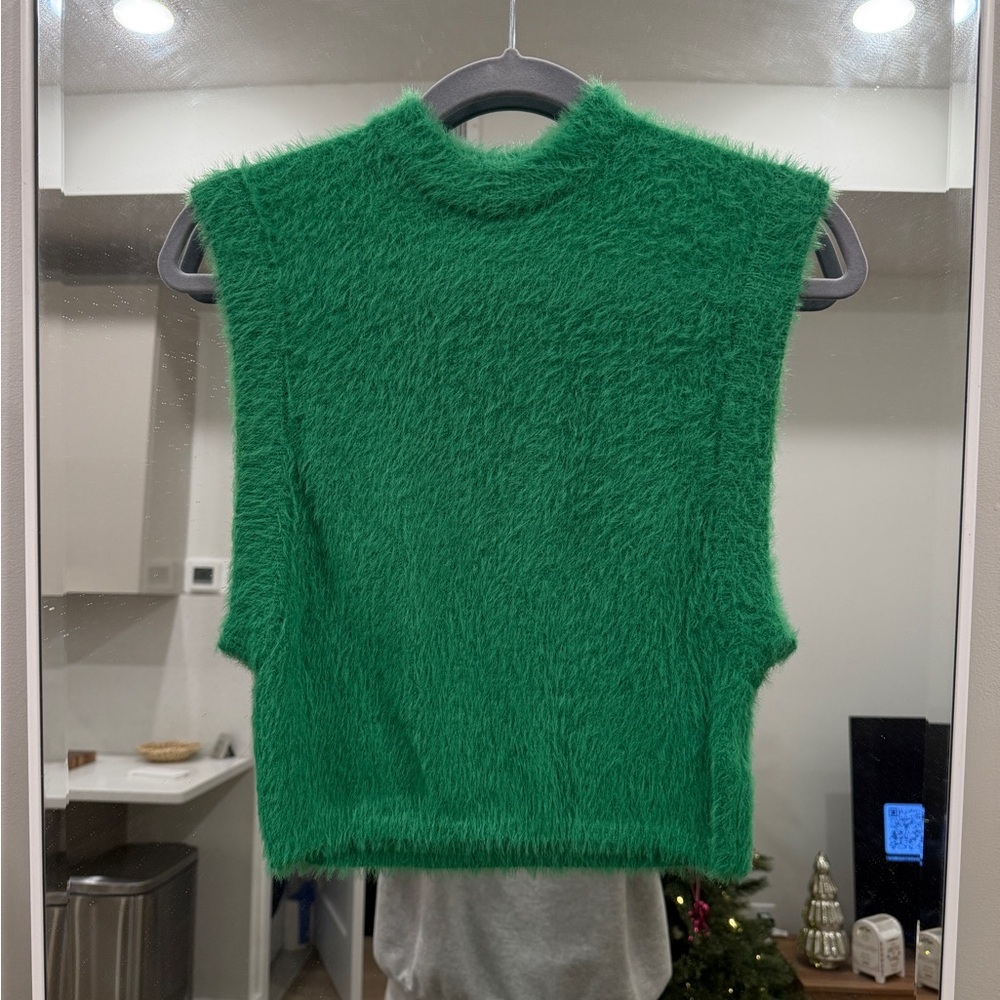 Na-kd Green Fuzzy Crop Top